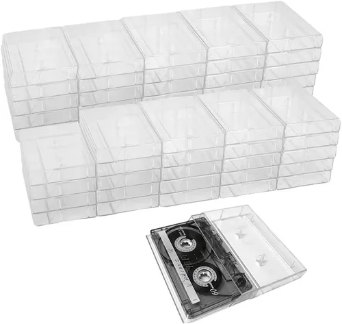 Vista 6 de Evelots Bolsa para Cintas de Casete - Organizador Transparente con Asas - Fácil de Transportar - Sin Polvo ni Humedad - Capacidad para 50 Cintas