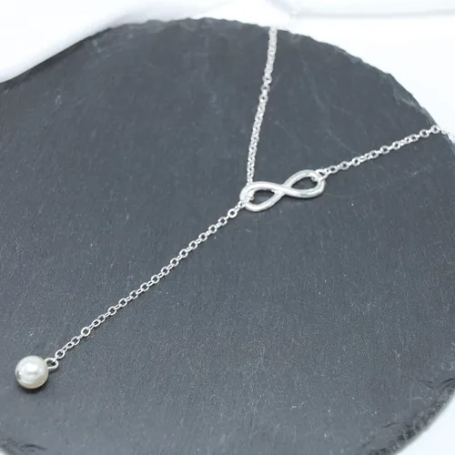 Vista 2 de TseanYi - Collar con colgante de perlas y cadena de plata infinita Lariat Gargantilla ajustable y cadena de clavícula en Y joyería para mujeres