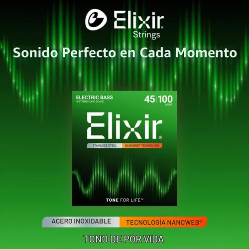 Vista 3 de Elixir, Cuerdas para bajo eléctrico, acero inoxidable, NANOWEB, 4 cuerdas