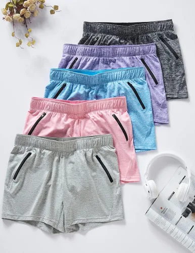 Vista 3 de Liberty Imports - Paquete de 5 pantalones cortos de entrenamiento para yoga de 5pulgadas de secado rápido con bolsillos con cremallera para mujer