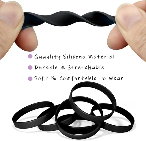 Vista 3 de Morcheiong 12 piezas de pulseras de silicona - Pulseras de goma en blanco de color negro para adultos y adolescentes, recuerdos de fiesta