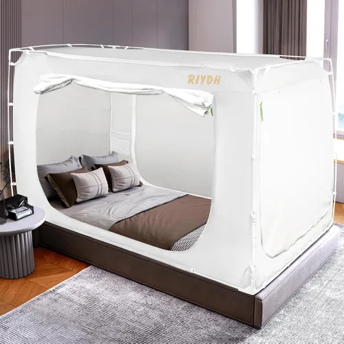 Vista 22 de RIYDH Tienda de campaña para cama tamaño individual XL para adultos y niños, diseño original, tienda de campaña portátil de ensueño para interiores