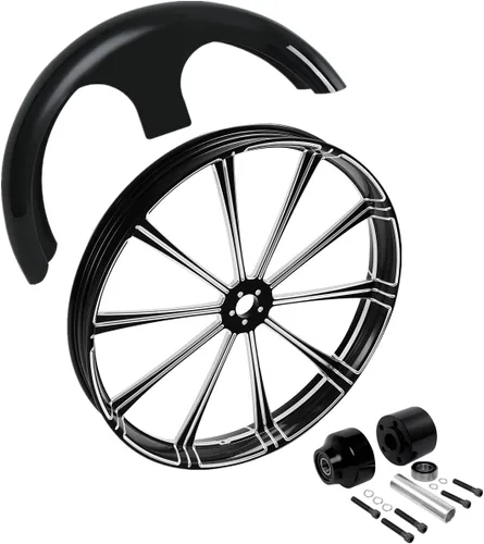 Vista 58 de TCMT Llanta de rueda delantera de 21", buje de rueda de brida de doble disco con guardabarros delantero negro sin pintar, compatible con modelos