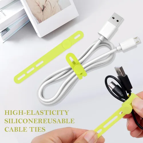 Vista 3 de Donruby 30 bridas de silicona para cables, reutilizables y lavables, con hebillas de bloqueo ajustables, correas de gestión de cables de alta