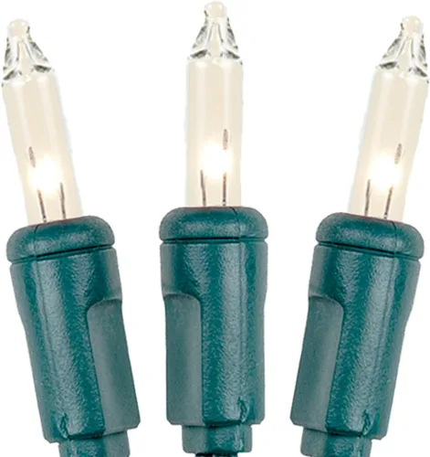 Vista 4 de Novelty Lights 11 pies 50 bombillas Luces mini tradicionales incandescentes, transparentes en cable verde con espaciado de 2.5", grado comercial
