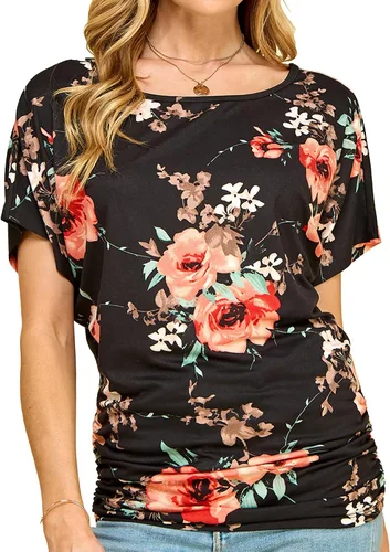 Vista 15 de Made By Johnny Camiseta de manga corta Dolman con cuello barco y dobladillo curvado para mujer, ajuste holgado Wt1037_aqua