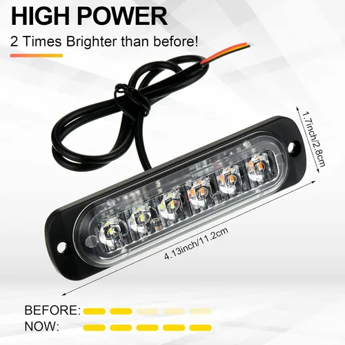 Vista 2 de Paquete de 20 luces LED estroboscópicas de emergencia, 6 LED ámbar y blanco, luces intermitentes de montaje en superficie, luces intermitentes
