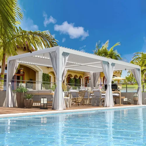 Vista 13 de EROMMY Pérgola con Persianas de 10x10 Pies, Refugio de Sombra Solar para Exteriores con Marco de Aluminio y Techo de Metal Ajustable Resistente a