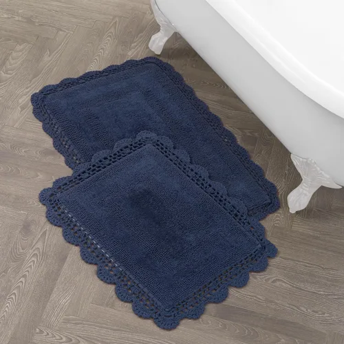Vista 27 de Laura Ashley Alfombra de baño de algodón de ganchillo 17x24 in, Aqua