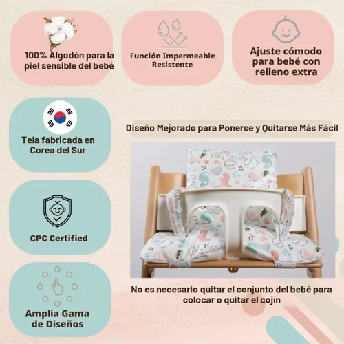 Vista 3 de Stokke Tripp Trapp - Juego de cojines impermeables y compatibles, fáciles de limpiar, hechos de tela de Corea, 100% algodón, juego de cojines