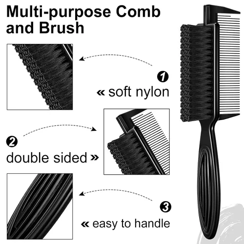 Vista 3 de Rozer 4 piezas de cepillo de peluquero 2 en 1 peine para limpieza de cortaúñas – Herramienta de cepillo de pelo de grado barbero para peluqueros