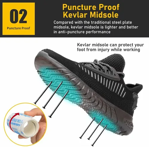 Vista 3 de Furuian Steel Toe Shoes for Men Comfortable Safety Shoes Non Slip Steel Toe Sneakers Warehouse Industry Contstruction Mens Work Shoes