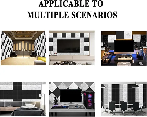 Vista 7 de Paquete de 12 paneles de espuma a prueba de sonido, panel de pared con cancelación de ruido, decorativo, para despegar y pegar, hogar, oficina Negro