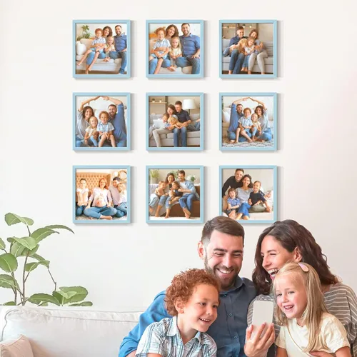 Vista 17 de Renditions Gallery Impresiones fotográficas personalizadas de 8 x 8 con marcos de fotos de madera real. Crea collage de fotos personalizado con Azul