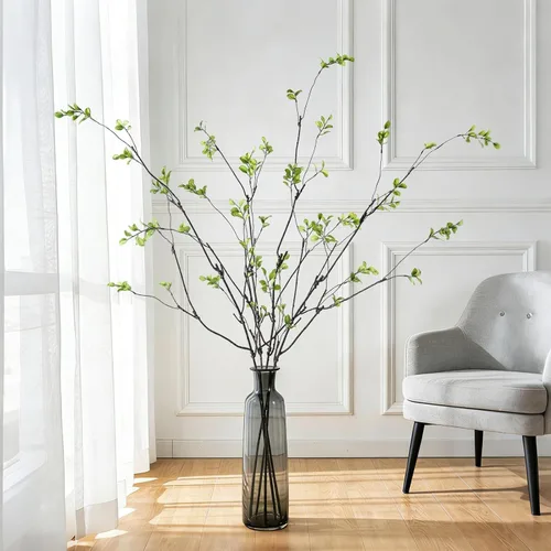 Vista 5 de Sherika 4 ramas de ficus artificiales realistas, tallos de eucalipto sintéticos, tallos de vegetación falsos flexibles, plantas artificiales