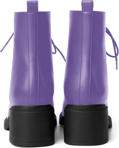 Vista 25 de ROSERWISH Botas altas de tacón bajo y grueso para mujer, con cordones, cómodas, modernas, con puntera redonda, de 2.5 pulgadas