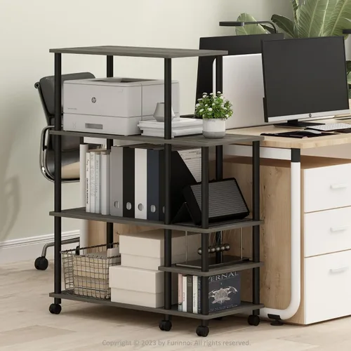 Vista 11 de Furinno Turn-N-Tube - Estantería multipropósito con exhibición y almacenamiento para impresora de 3 niveles, sin herramientas, color pino ámbar