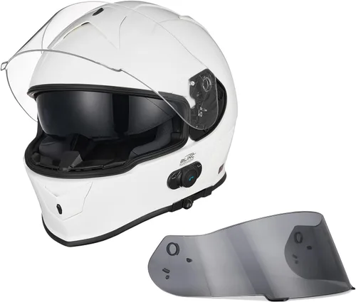Vista 8 de VCAN - Casco integral de motocicleta con Bluetooth integrado, cara completa con doble visera