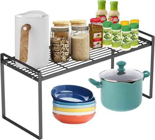 Vista 7 de Estante para gabinete, estante de encimera de cocina de 13 pulgadas, estante de especias apilable de alambre de metal, organizador de encimera que