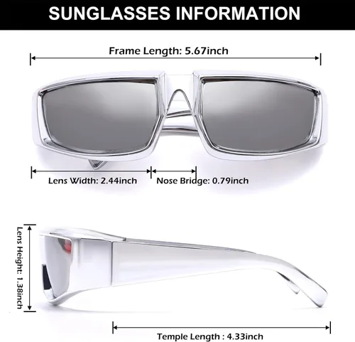 Vista 6 de GUVIVI Gafas de sol envolventes de moda para mujeres y hombres, gafas de sol rectangulares futuristas gruesas y gruesas