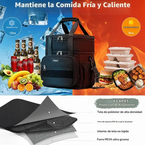 Vista 4 de Weitars Lonchera para hombres y mujeres, lonchera de doble compartimento, resistente, grande, aislada, bolsa de almuerzo táctica duradera con correa