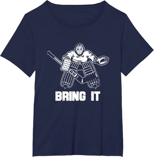 Vista 16 de Divertida camiseta gráfica de ropa de portero de hockey sobre hielo, Negro, S