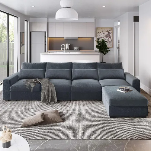 Vista 9 de KEVINSPACE Sofá seccional de 110 pulgadas, sofá en forma de U de 110 pulgadas, sofá de gran tamaño con respaldo cómodo tapizado con sillones dobles