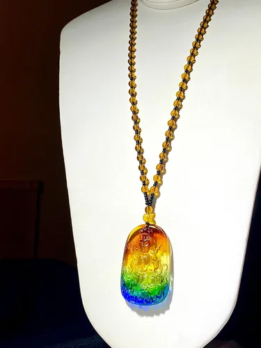 Vista 5 de Samantabhadra - Collar de cristal de arcoíris para hombre y mujer, diseño de jade verde, turquesa estabilizada, amuleto de talismán, largo y grande