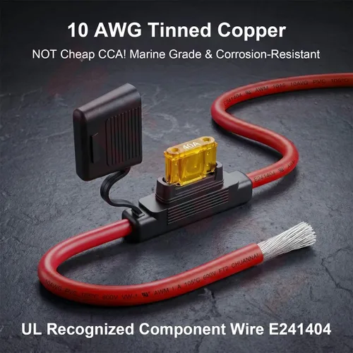 Vista 3 de Paquete de 2 fusibles maxi de 10 AWG 12V con cable reconocido por UL Soporte de fusible resistente de calibre 10 IP67 para sistemas de alta