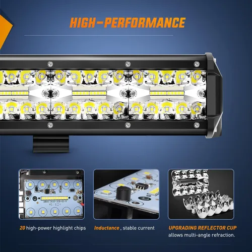 Vista 3 de Nilight 18024C-A barra de 20 pulgadas 420w, combo de punto de inundación de triple fila 42000LM, barra con luces LED para todoterreno o para camiones