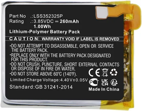 Vista 2 de Reemplazo de batería LSS352325P de 260mAh compatible con Fitbit Versa 3 Fitness Smartwatch FB511