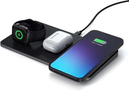 Vista 9 de Satechi Trio - Cargador inalámbrico con almohadilla magnética, certificado Qi, compatible con iPhone 16 Pro Max/16 Pro/16/16 Plus, AirPods Pro/Gen