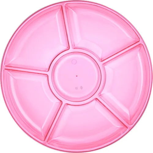 Vista 7 de Plasticpro Bandeja de servir redonda seccional de plástico de 6 secciones/platos, rosa, paquete de 8