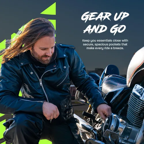 Vista 6 de HWK Brando - Chaqueta de cuero para motocicleta para hombre, chaqueta de cuero negro genuino con armadura CE extraíble para montar en moto