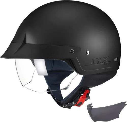 Vista 8 de GLX M14 - Casco de motocicleta de cara abierta, negro, pequeño, aprobado por DOT