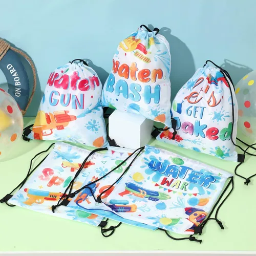 Vista 7 de Paterr Mochila con cordón para fiesta de pistola de agua, 12 unidades, para niños, fiesta en la piscina, bolsa de cincha, bolsas de cordón