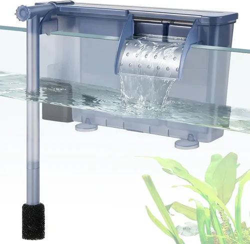 Vista 10 de Filtro de acuario para colgar de 5 W: filtro ultra silencioso para tanque de peces de 124 GPH con esponja de filtro y carbón activado, filtro