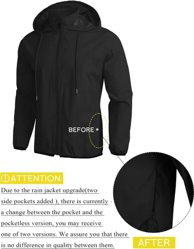 Vista 6 de COOFANDY Chaqueta impermeable unisex plegable, ligera, impermeable, con capucha, para correr, senderismo, ciclismo