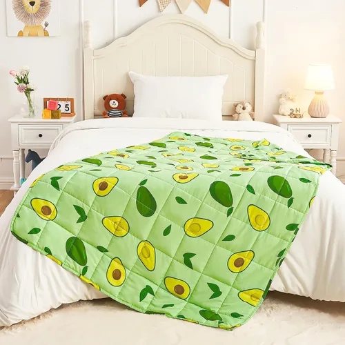 Vista 5 de yescool Manta con peso de 3 libras, manta de regazo con peso refrescante, aguacates verdes, manta pesada transpirable, manta con peso pequeño
