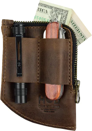 Vista 4 de Hide & Drink, Billetera de bolsillo EDC, organizador de efectivo curvado, soporte para tarjetas frontal delgado, clip para dinero, cuero de grano