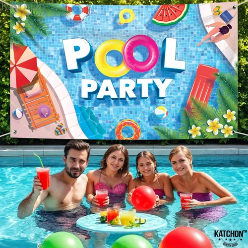 Vista 5 de KatchOn, Fondo extragrande para fiesta en la piscina, 72 x 44 pulgadas, pancarta de fiesta en la piscina para decoraciones de fiesta de piscina