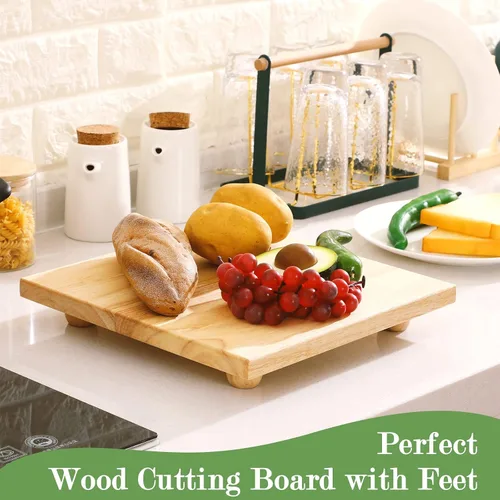 Vista 2 de Bucherry Tabla de cortar de madera con patas para cocina, tabla de cortar cuadrada de 11.8 pulgadas para carne, verduras, embutidos, elevador