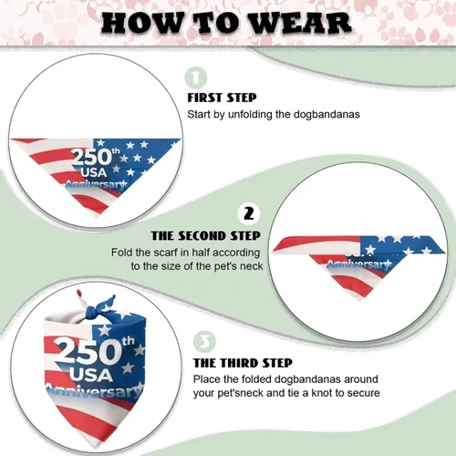 Vista 4 de Jeiento 250th USA Anniversary Dog Bandana American Flag Dogs Bandana for Pet Puppy Kitten,Washable Comfort Triangle Dog Scarf for Boy Girl Festival