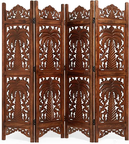 Vista 15 de Lightnpro - Divisor plegable con bisagras de madera con diseño de corazón de madera, 4 paneles con diseños intrincadamente tallados, premontado