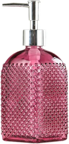 Vista 11 de Sizikato Botella dispensadora de jabón de vidrio con superficie con cuentas, 16 oz