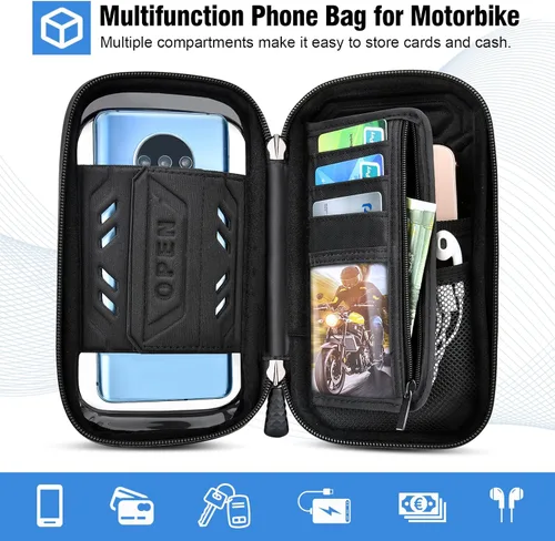 Vista 8 de Soporte de teléfono impermeable para motocicleta, rotación de 360°, espejo retrovisor de motocicleta, soporte para teléfono celular de gran
