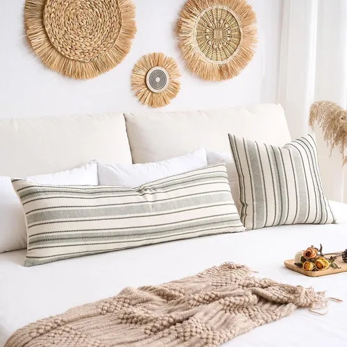 Vista 8 de Fundas de almohada verdes de 18 x 18 pulgadas, fundas de almohada decorativas bohemias de otoño verde y beige para sofá, decoración moderna