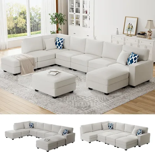 Vista 36 de Legend Vansen - Sofá seccional modular en forma de U con otomano, sofá de esquina reversible moderno para sala de estar (Antracita, 2+3 con otomano)