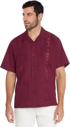 Vista 4 de vkwear Camisa de vestir de manga corta para hombre, estilo guayabera, cubana, playa, boda, informal, para hombre