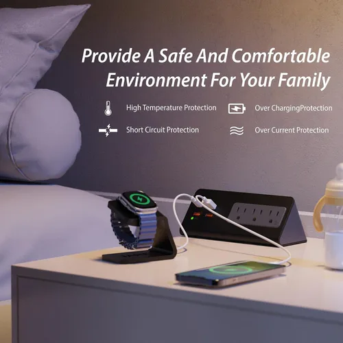 Vista 7 de Regletas de alimentación mejoradas para montaje con abrazadera de borde de escritorio con puertos USB, puerto USB-C de carga rápida PD20 W y 3